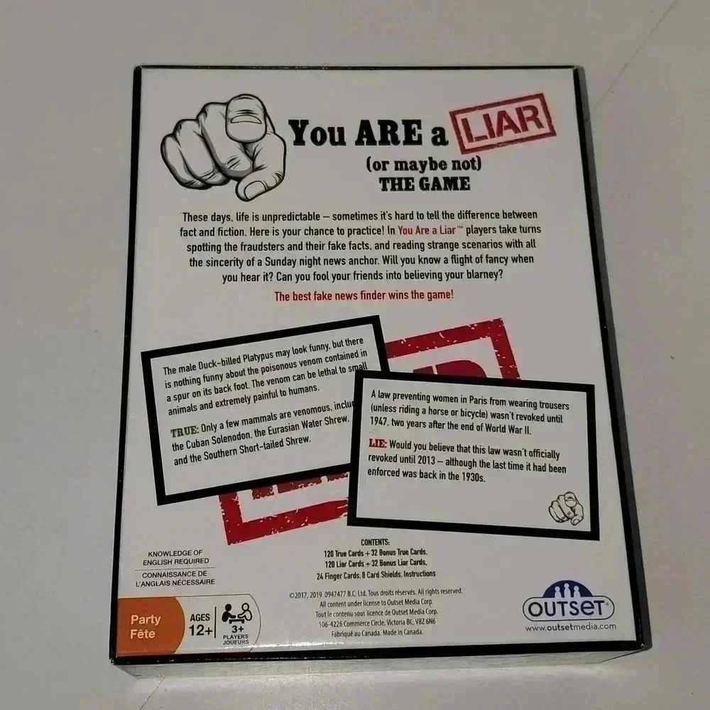 Outset Media You are A Liar Fact Or Fiction Guessing Party Card Game NWOT